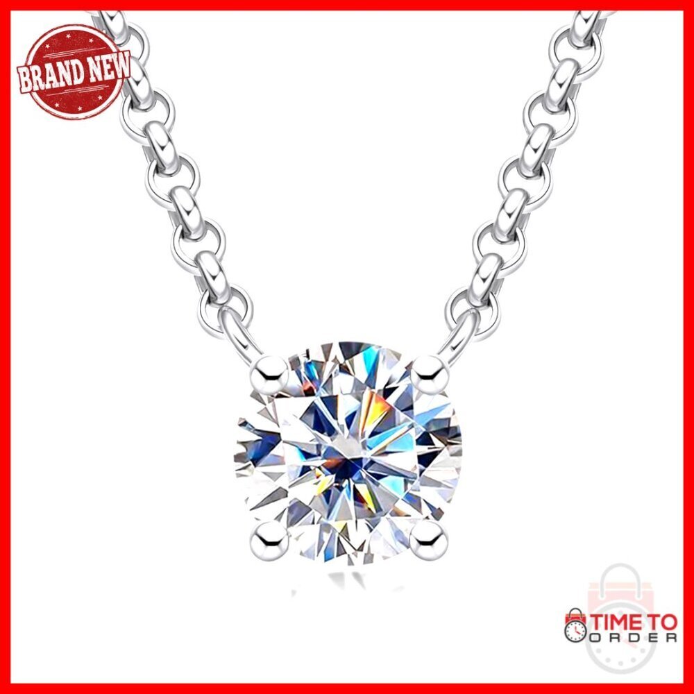 2.0-3.0 CT Moissanite Pendant Necklace, 925 Sterling Silver, Round Cut